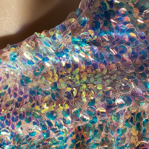 FREE PEOPLE - blouse: l/s w translucent sequins, lined, cowl draped rear - XL - Picture 13 of 16